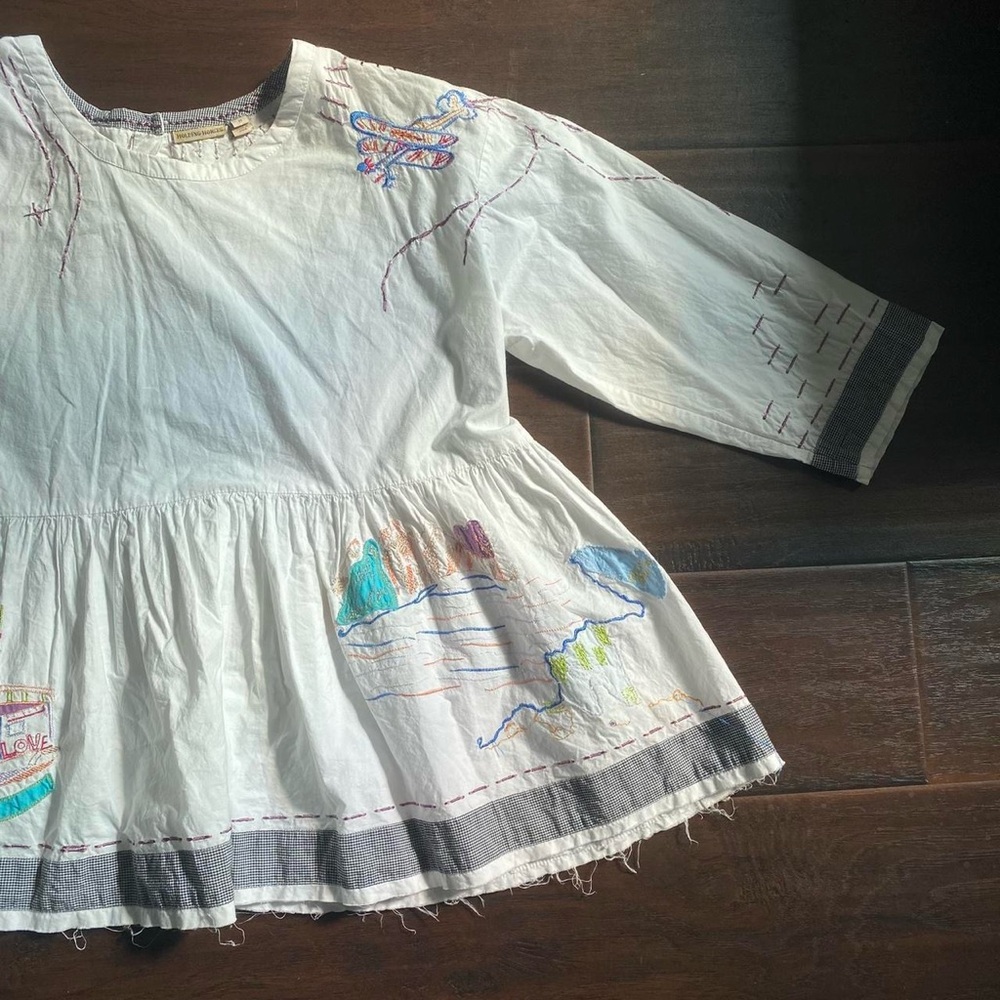 Holding Horses White Cotton Blouse with Colorful Embroidery Boho Hippie - Picture 9 of 13